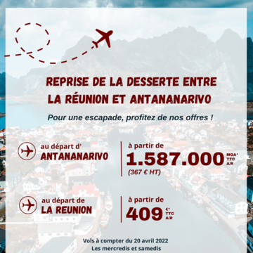 Vol Antananarivo - La reunion - Air Madagascar